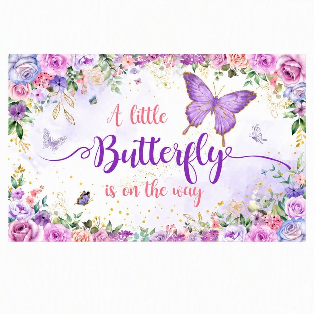 A Little Butterfly is on the Way Floral Wall Banner 59" x 39.3" Baby Shower